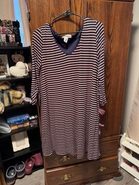 Striped Navy and Blush V-Neck Women’s Dress